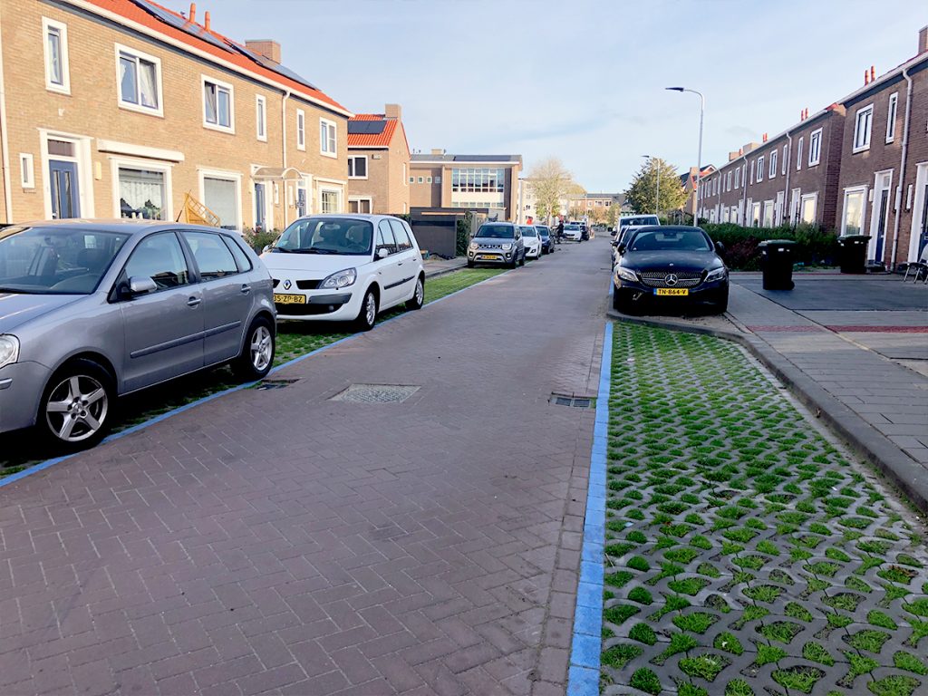 grastegel Flood bold bij groene parkeerplaatsen in Zwijndrecht, duurzaam parkeren Park Positive